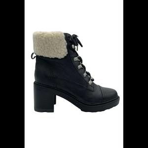 Marc Fisher Hiker Lace-Up Leather Ankle Boots Lakynn Black - Wide
